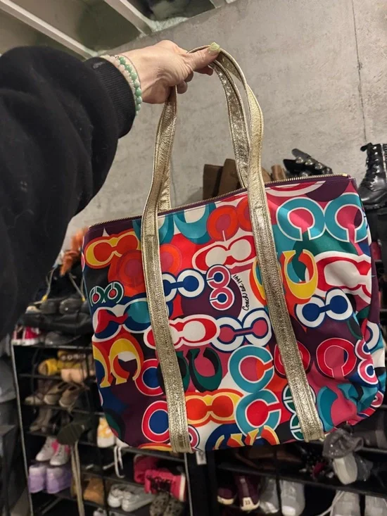 Coach Multicolor Logo-Print Tote with Gold-Tone Straps - Picture 2 of 4